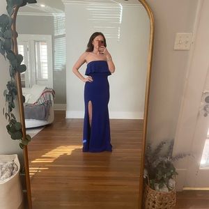 Lulus, strapless royal blue dress, Size S, left leg slit